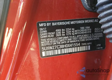 2017 BMW X3 Sdrive28I из США, поврежденный, VIN 5UXWZ7C38H0X41554